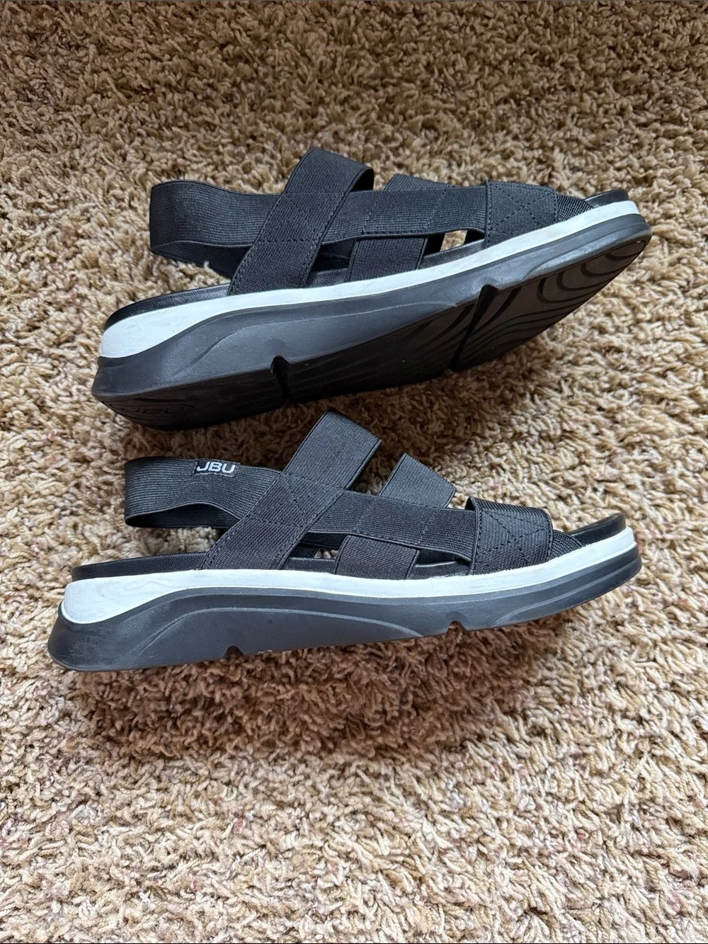 JBU Women's Black Elastic Crossover Strap Sandals